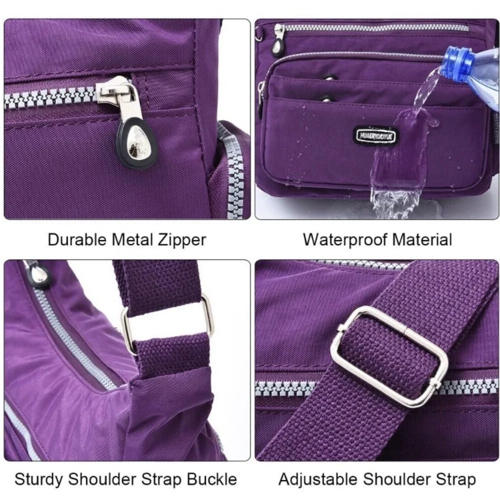 New purple Crossbody Bag with RFID Purses Multi Pocket Shoulder Bag Waterproof
